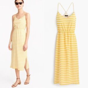 J.Crew Carrie Stripe 100% Silk Midi Dress in Brilliant Sunflower & White Size 00